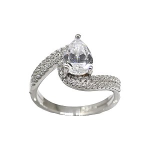 Anel Gota Prata 925 com Zircônias