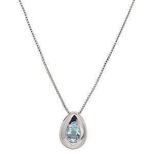 Colar Gota Prata 925 com Zircônia Azul