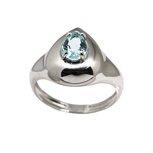 Anel Gota Prata 925 com Zircônia Azul