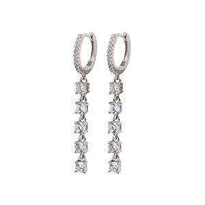 Brinco Argola Pendente Prata 925 com Zircônias