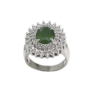 Anel Chuveiro Prata 925 com Zircônia Verde Oval