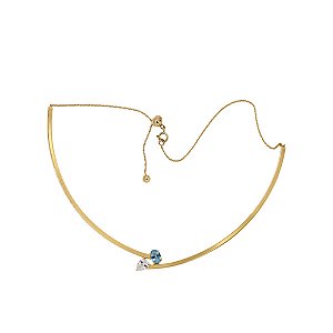 Gargantilha Choker Ouro 18k com Água-Marinha e Zircônia