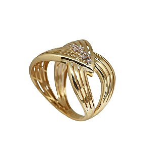 Anel Vazado Ouro 18k com Diamantes