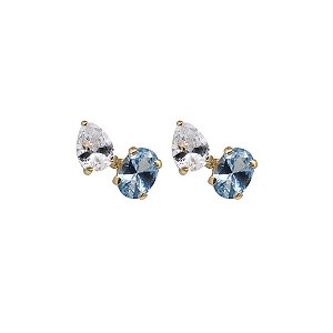 Brinco Delicado Ouro 18k com Zircônias Azul e Branca