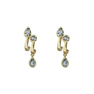 Brinco Ouro 18k com Topázio Azul e Pingente Pendente