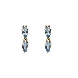 Brinco Gotas Ouro 18k com Topázio Azul