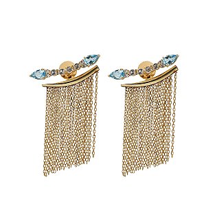 Brinco Ear Cuff Franja Ouro 18k com Topázio Azul