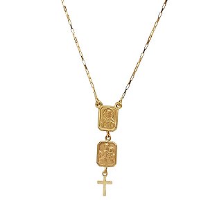 Escapulário Frontal Nossa Senhora do Carmo Ouro 18k com Cruz