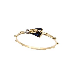 Anel Terço Nossa Senhora Aparecida Ouro 18k com Zircônia Azul