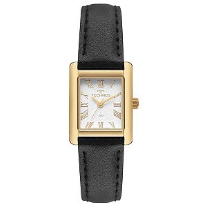 Relógio Technos Feminino Mini Dourado Couro Preto 2036NCI/0K