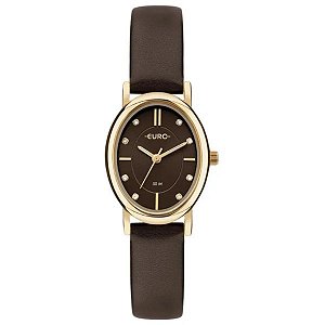 Relógio Euro Feminino Oval Dourado Couro Marrom EU2035ZFB/3M