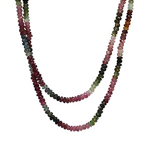 Colar Duplo Turmalina Natural Colorida Prata 925 45cm