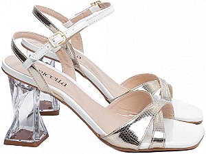 Sandália Feminina TORRICELLA Metalizada Croco Dourado