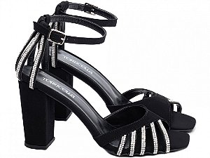 Sandália TORRICELLA Nobuck Preto Fivela Prata