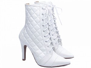 Bota Bico Fino Com Cadarço Napa Branco