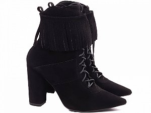 Bota Bico Fino  com Franja, Camurça Preto