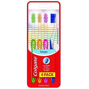 Escova Dental Colgate Twister Limpador de Língua Macia C/ 4