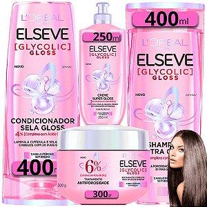 Kit Elseve Shampoo + Condicionador 400ml + Creme Tratamento e Pentear Glycolic Gloss