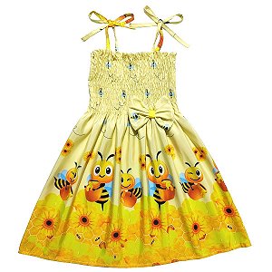 Vestido infantil estampa da Abelhinha modelo ciganinha