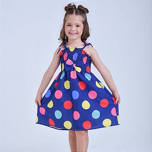 Vestido infantil estampa tema de bolinhas modelo ciganinha