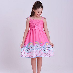 Vestido infantil estampa chuva de amor modelo ciganinha