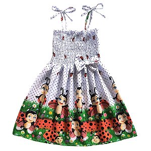Vestido infantil estampa da Joaninha modelo ciganinha