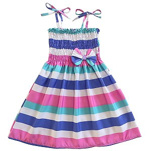 Vestido infantil listrado listra horizontal modelo ciganinha