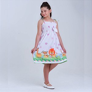 Vestido infantil estampa do Safari modelo ciganinha