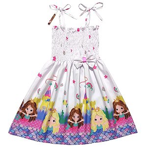 Vestido infantil estampa da Sereia modelo ciganinha