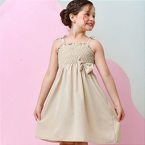 Vestido infantil menina cor Bege de alcinha modelo ciganinha