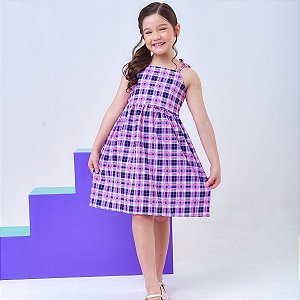 Vestido infantil menina estampado Xadrez modelo de alcinha
