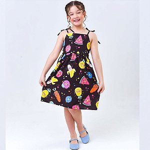 Vestido infantil menina tema Salada de fruta modelo alcinha