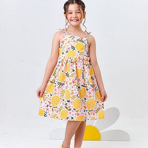 Vestido infantil meninas estampa fruta lima modelo alcinha