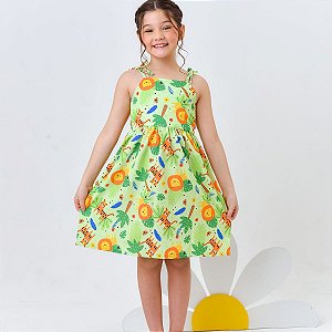 Vestido infantil meninas estampa Tigre e Onça modelo alcinha