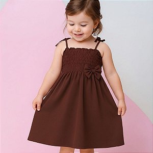 Vestido infantil para meninas na cor Marrom modelo ciganinha