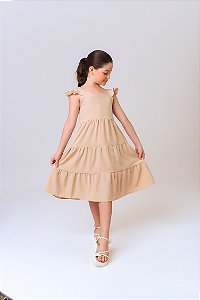Vestido infantil menina cor Bege rodado festa luxo babadinho