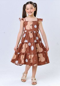 Vestido infantil menina estampa da Capivara na cor Marrom