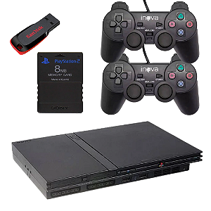 PlayStation 2 Slim Destravado com Memory Card + OPL + pendrive 64gb com 17 Jogos e 2 Controles