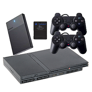 PlayStation 2 Slim Destravado com Memory Card + OPL + HD 500GB com 248 Jogos e 2 Controles