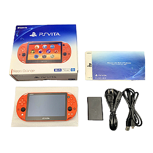 PS Vita Slim Neon Orange Destravado CIB + Cartão 64GB