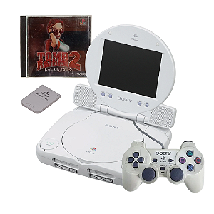 PlayStation PS One Baby Japonês com Tela LCD Original + DualShock + Tomb Raider II | Kit Completo