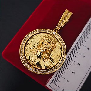 Pingente Giratório Duas Faces Cravejado - Banhado a Ouro 18k
