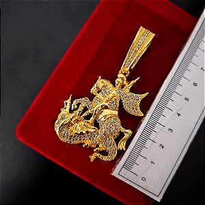 Pingente São Jorge Cravejado G - Banhado a Ouro 18k