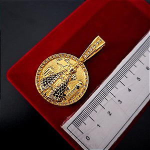 Pingente Nossa Senhora Redondo Cravejado - Banhado a Ouro 18k