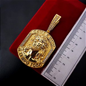 Pingente Deus é Bom o Tempo Todo Cravejado G - Banhado a Ouro 18k