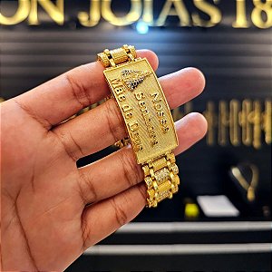 Bracelete Nossa Senhora Cravejado 20mm 22cm - Banhado a Ouro 18k