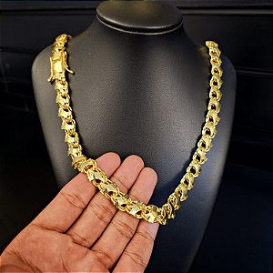 Corrente Friso X 13mm Fecho Gaveta Duplo 750 - Banhado a Ouro 18k