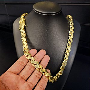 Corrente Friso S 13mm Fecho Gaveta Duplo 750 - Banhado a Ouro 18k
