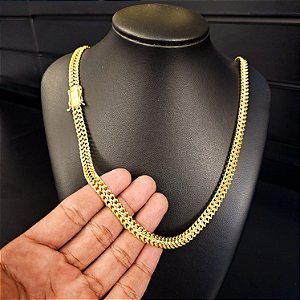 Corrente Lacraia 8mm Fecho Gaveta Duplo 750 - Banhado a Ouro 18k