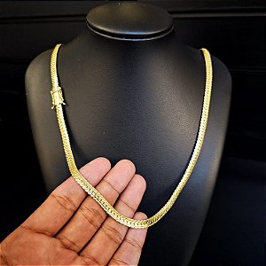 Corrente Flat/Cubano 7mm Gaveta Duplo 750 - Banhado a Ouro 18k